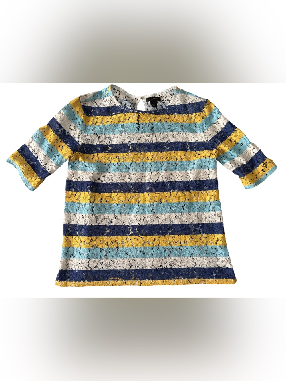 Halogen Navy, Yellow, Light Blue & White Lace Stripe Top